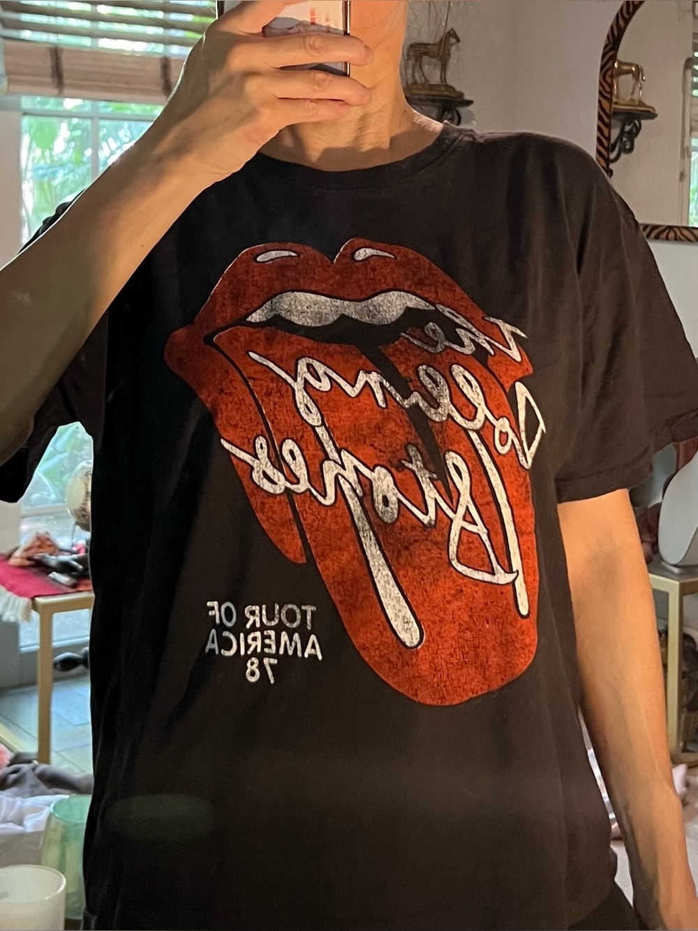 the Rolling Stones Black T‑Shirt with Red Tongue Graphic